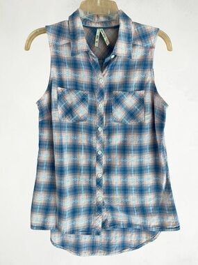 Girl Krazy Pink and Blue Plaid Lightweight Sleeveless top Size Medium NWOT